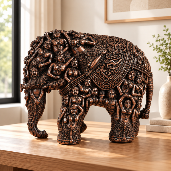 WellHomes™ Human Elephant Sculpture – Intricately Carved Decorative Showpiece for Home Décor