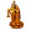 Radha Krishna Statue on Lotus Base, Antique Brown Decorative Idol for Home Décor