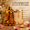 Radha Krishna Statue on Lotus Base, Antique Brown Decorative Idol for Home Décor