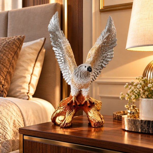 Premium Winged Bird Eagle Statue | Silver & Gold Luxury Home Décor Showpiece