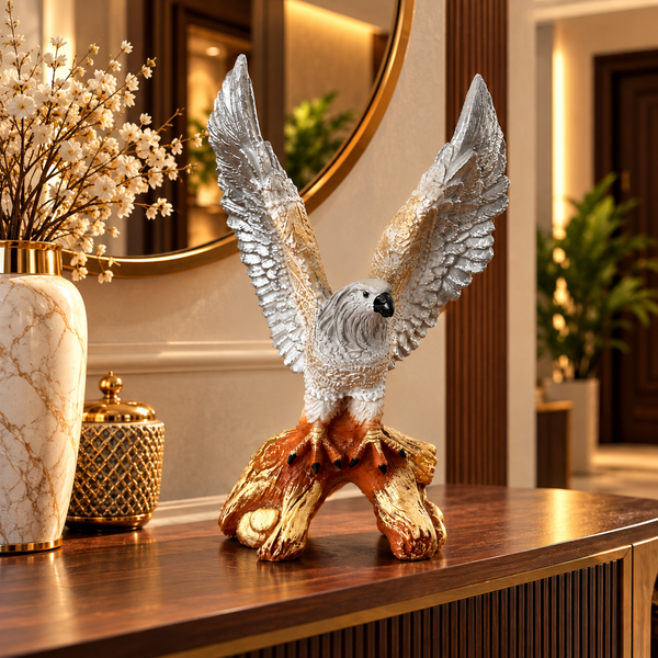 Premium Winged Bird Eagle Statue | Silver & Gold Luxury Home Décor Showpiece