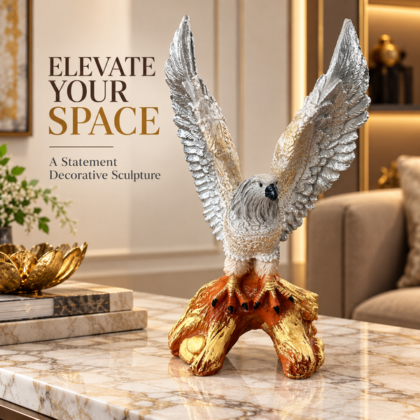 Premium Winged Bird Eagle Statue | Silver & Gold Luxury Home Décor Showpiece
