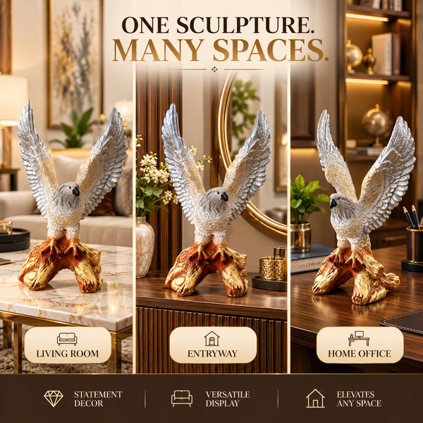 Premium Winged Bird Eagle Statue | Silver & Gold Luxury Home Décor Showpiece