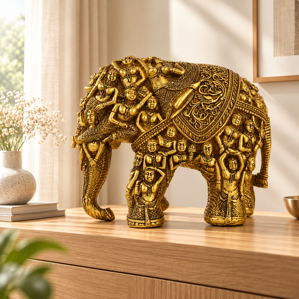 WellHomes™ मानव हाथी मूर्ति – गृह सज्जा के लिए जटिल रूप से नक्काशीदार सजावटी शोपीस