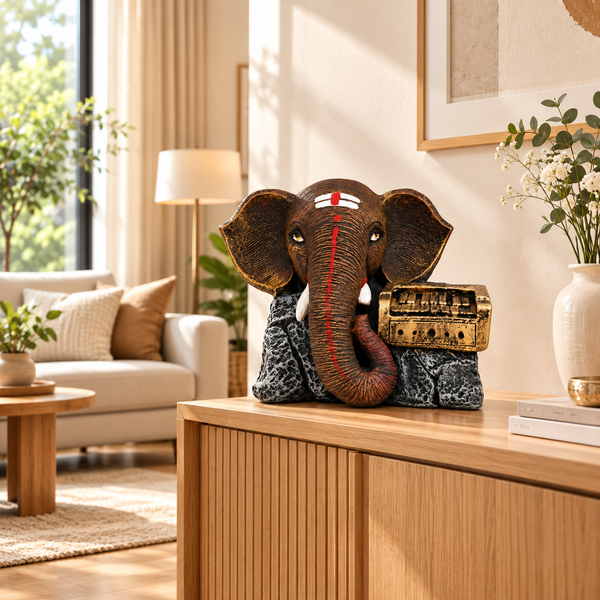 Harmonium Ganesha Musical Sculpture, Antique Brown Decorative Statue for Home Décor