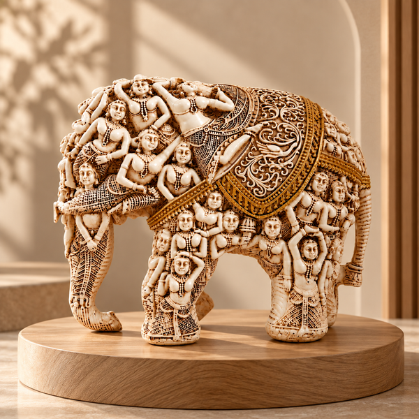 WellHomes™ मानव हाथी मूर्ति – गृह सज्जा के लिए जटिल रूप से नक्काशीदार सजावटी शोपीस